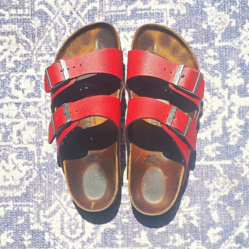 Birkenstock Arizona Red Leather Two-Strap Slide Sandals EU 36 (US Women's 5.5-6